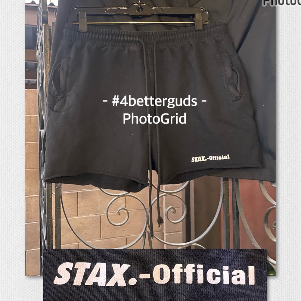 Stax. Official Unisex 100% Cotton Adjustable Black Shorts Side Pockets W=M | M=L